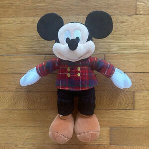 Disney Mickey Mouse Stuffed Plush 2015 Christmas Plaid Corduroy 12 inches